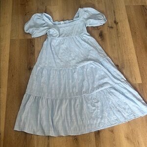 Elegant Light Blue Puff Sleeve Dress